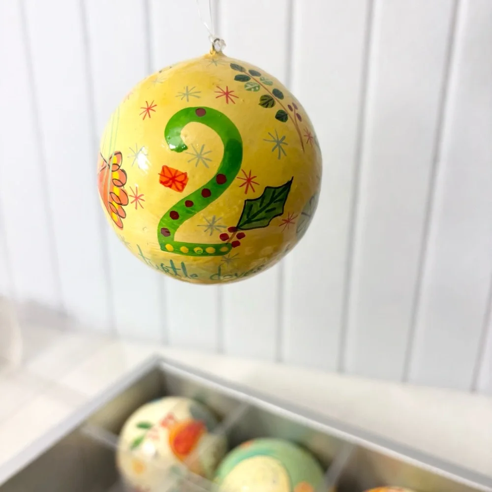 Crate&Barrel Twelve Days of Christmas Ornament Set PAPER MACHE‎ ORNAMENTS